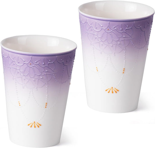 KAMMAK Ceramic Tea Cups Small, Cute Vintage Coffee Cup Set of 2, Porcelain Teacups Espresso Mug, 11.5oz Hand Painted Chinese Afternoon Tea Party Mugs, Birthday Gift for Women Men, Arita Pearl