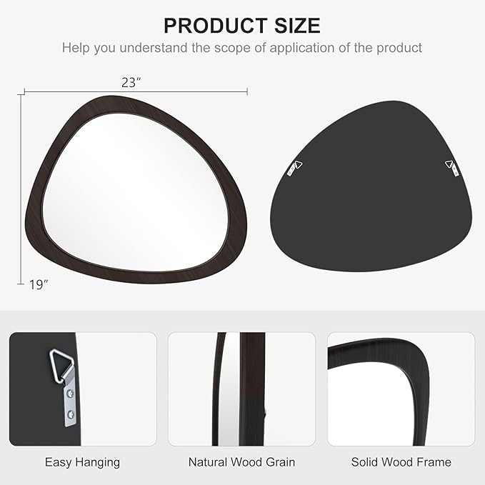 WallBeyond Asymmetrical Mirror, Irregular Wall Mirror, Wall Mirrors Decorative for Bedroom Living Room Entryway Hall, Wood Mirror for mid Century Modern Decor 23" H x 19" W, Black