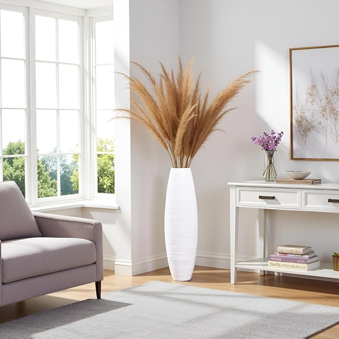 Tall Floor Vase, 27.5 inches (70cm, 2.3FT) Floor Vase Sturdy and Luxurious,Tall Vases for Country Home Decor, Living Room, Resin White Vases