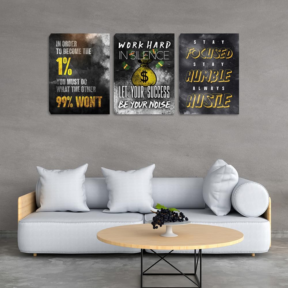 Inspirational Hustle Wall Decor Black Gold Motivational Success Painting Picture Entrepreneur Quote Posters Prints Canvas Wall Art Office Wall Decor Living Room Workplace Decorations (60" Wx28 H)