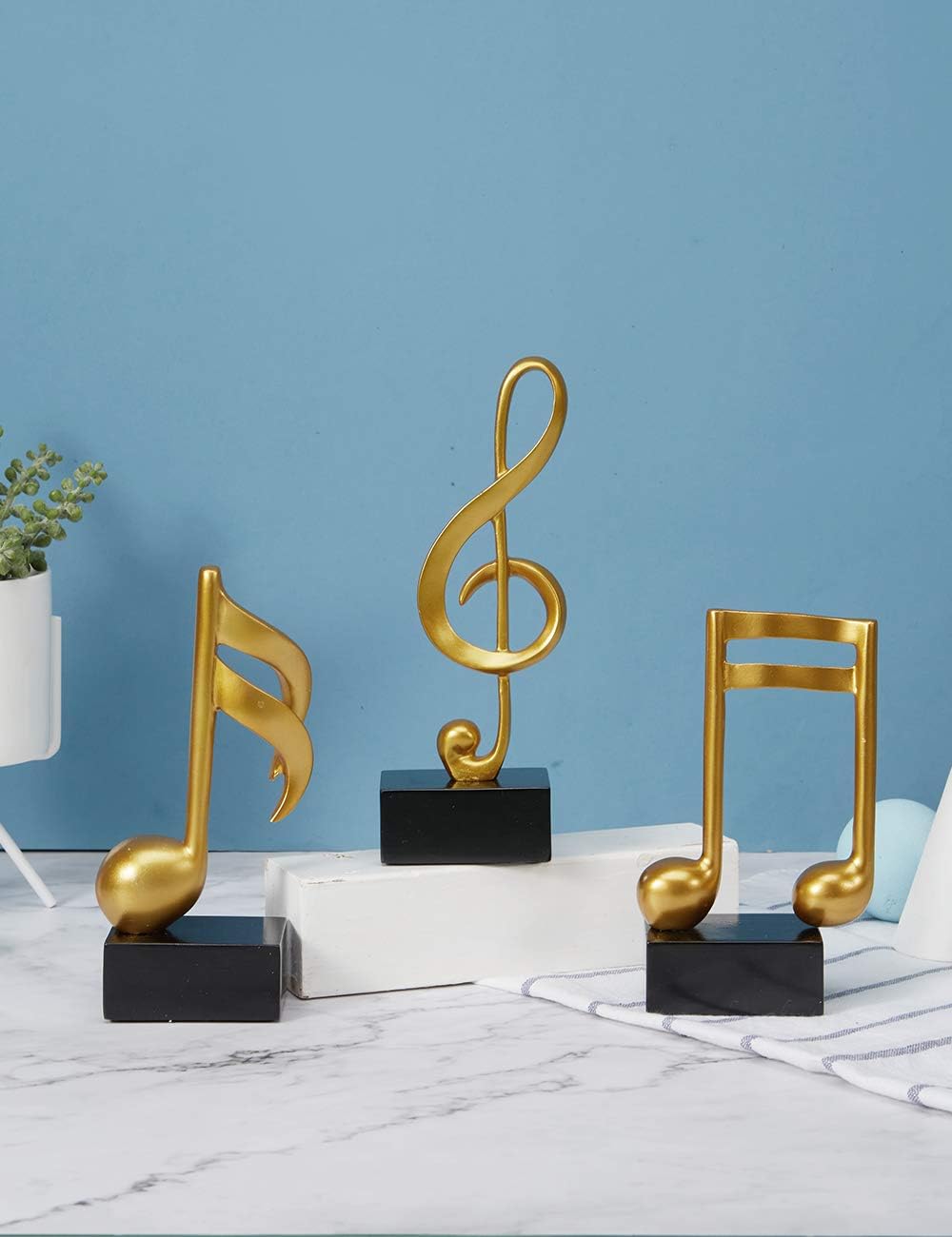 HAUCOZE Amoy-Art 3pcs Music Note Ornament Gifts Musical Sculpture Statue Modern Decor Piano Figurine Table Centerpiece Crafts Polyresin Arts Gold 19cm