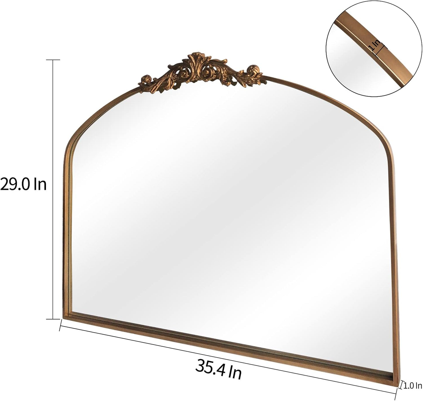 Gold Arched Mirror,Baroque Brass Fireplace Mirror Decor, Victorian Vintage Mirrors with Full Matel Frame,Ornate Mirrors for Entryway/Bathroom/Living Room/Hallway 36"X30"