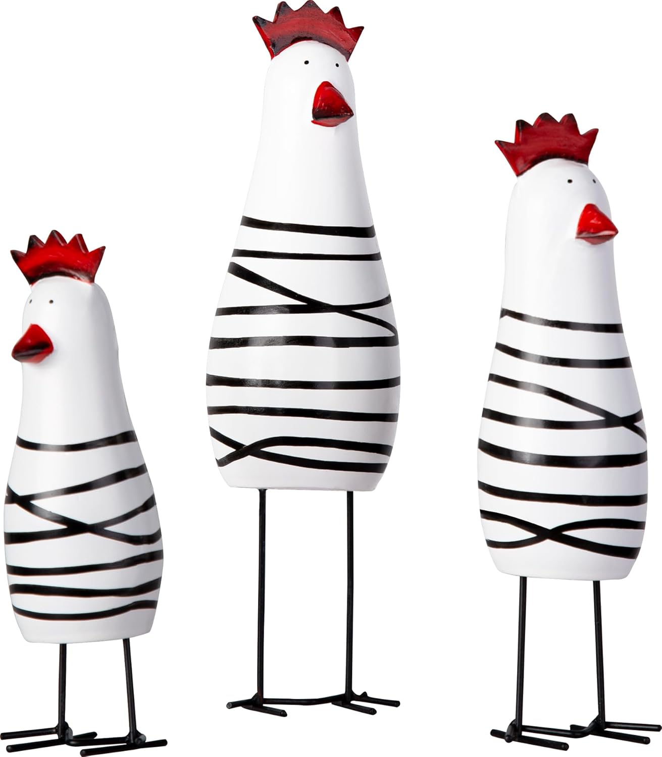 Berry President Cute Wood Wooden Chicken Chook Carving Figurines for Home Decor, Rooster Kitchen Decor, Living Room Decorations,Pack of 3 Pcs (White)