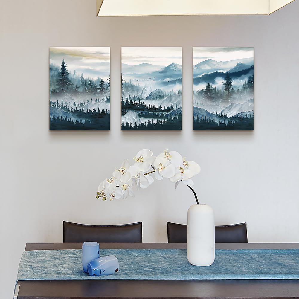 MHARTK66 Framed Wall Art For Living Room Canvas Wall Decor For Bedroom Office Decoration Fog Mountain Forest Posters Landscape Wall Painting Print Pictures Artworks Ready to Hang Home Decor 3 Piece