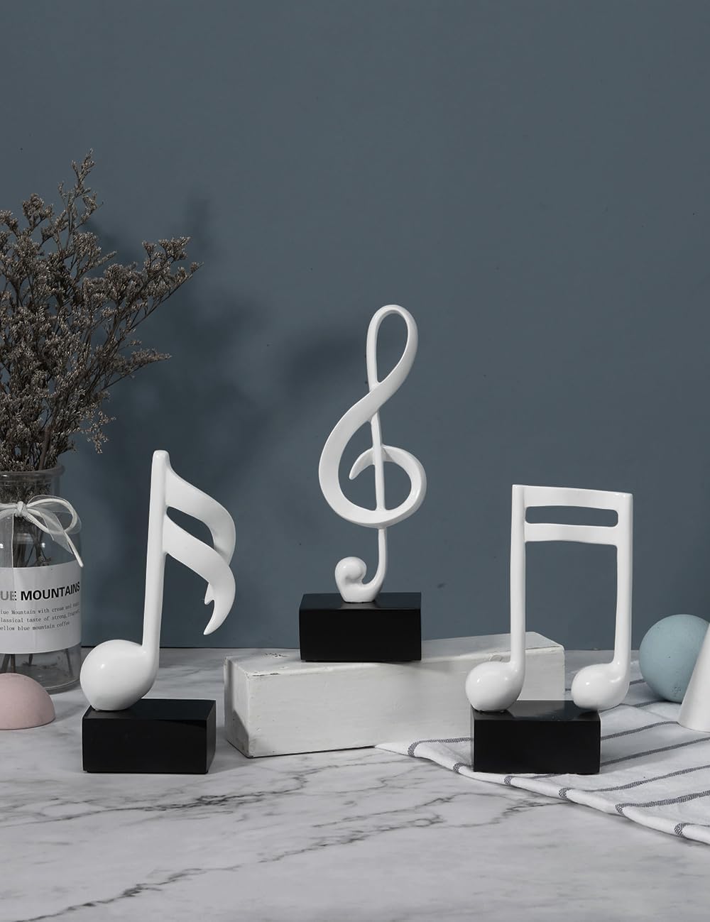 HAUCOZE 3pcs Music Note Decor Musical Decoration Gifts Table Centerpiece Sculpture Piano Statue White 7.5 inch