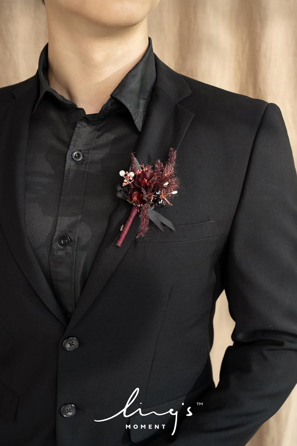 Ling's Moment Boutonniere for Men, 10pcs Groomsmen Guest Boutonniere, Artificial Flowers for Wedding Décor/Prom/Homecoming,etc.Black Gothic Burgundy