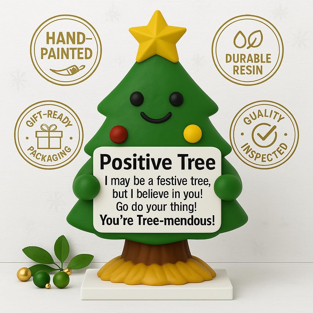 iStatue Positive Tree Hand-Painted Resin Figurine, 5-Inch Christmas Decoration Indoor Desk Décor | Cute Motivational Gift, Stocking Stuffer, Holiday Mantel & Office (Green Tree)