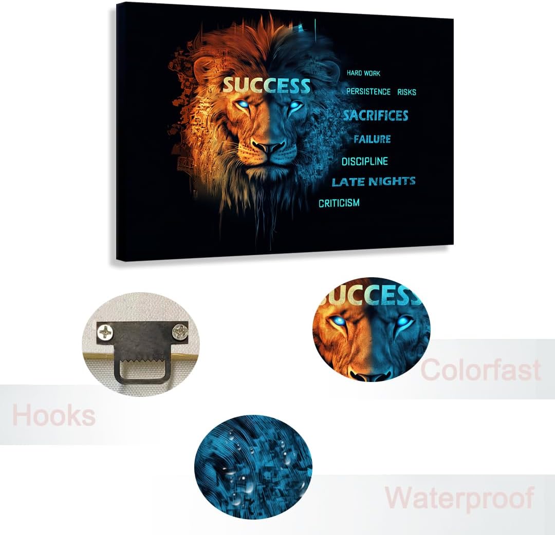 GoForArt Dream Big Motivational Canvas Wall Art, Inspirational Famous Quote Bedroom Living Room Decor, Positive Modern Landscape Mountain Office Dorm Room Poster Print (Success lion01, 12''x18'')