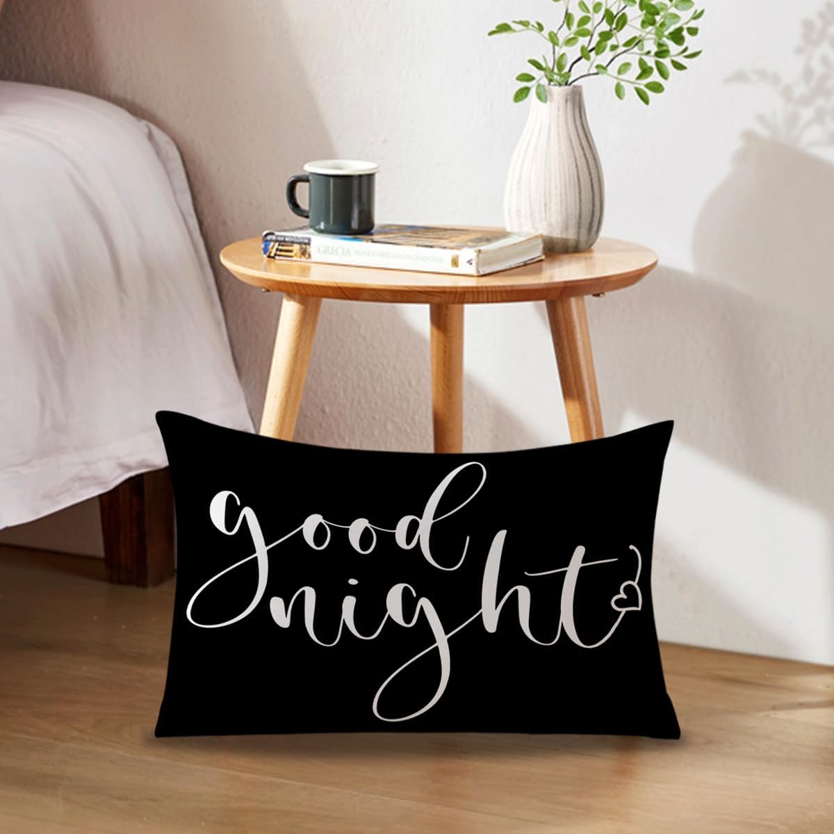 Bedding Decorative Lumbar Pillowcases Sweet Dreams Good Night Cushion Covers Sleep Themed Decorative Throw Pillow Covers 12''x20'',2Pack Super Soft for Bedroom Guest Room Housewarming Gifts (Black)