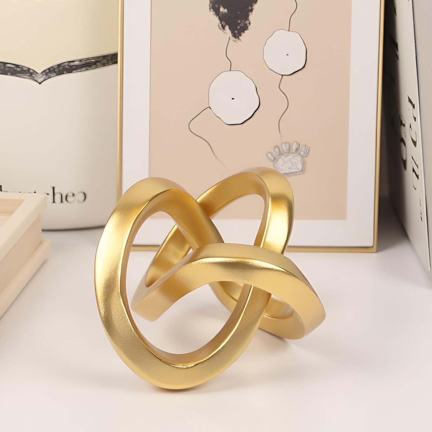 Knot Geometric Sculpture Decor,Mid Century Modern Abstract Figurines,Home Decor Statue,Bookcase Decor,Decorative Accents for Living Room, Coffee Table, Office Desktop, Shelf (Gold)