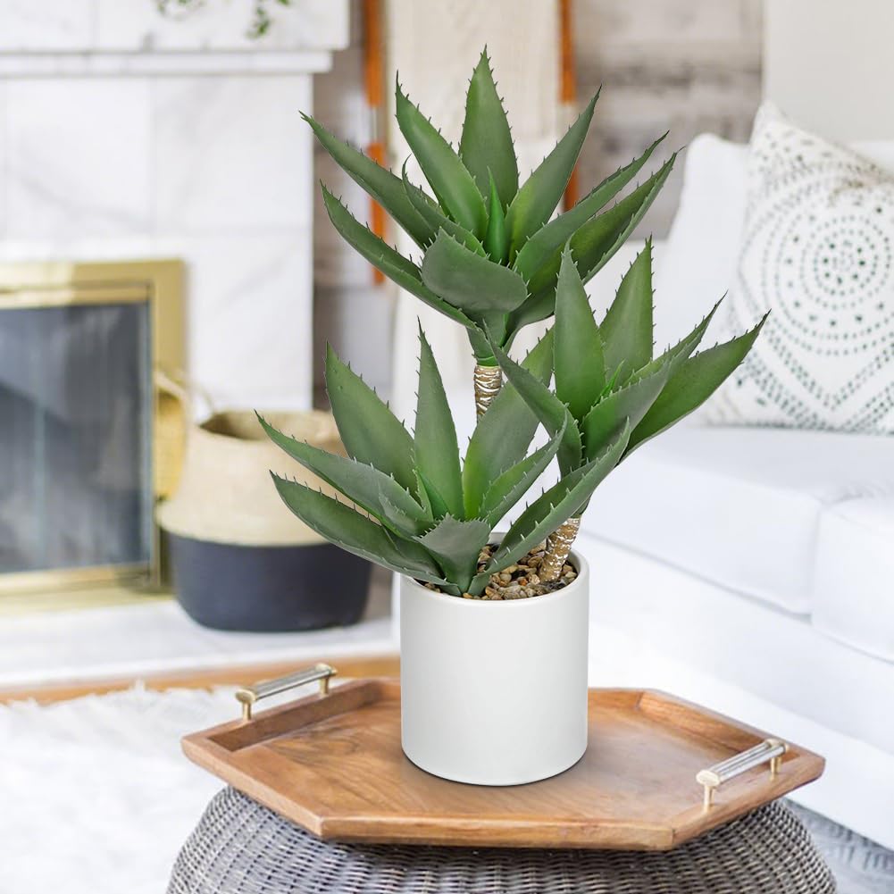 Hollyone Large Artificial Agave Plants Fake Three-Head Agave Succulent Plant Potted 17" Faux Plant Succulent Aloe Vera Plants Indoor for Desk Modern Home Decor