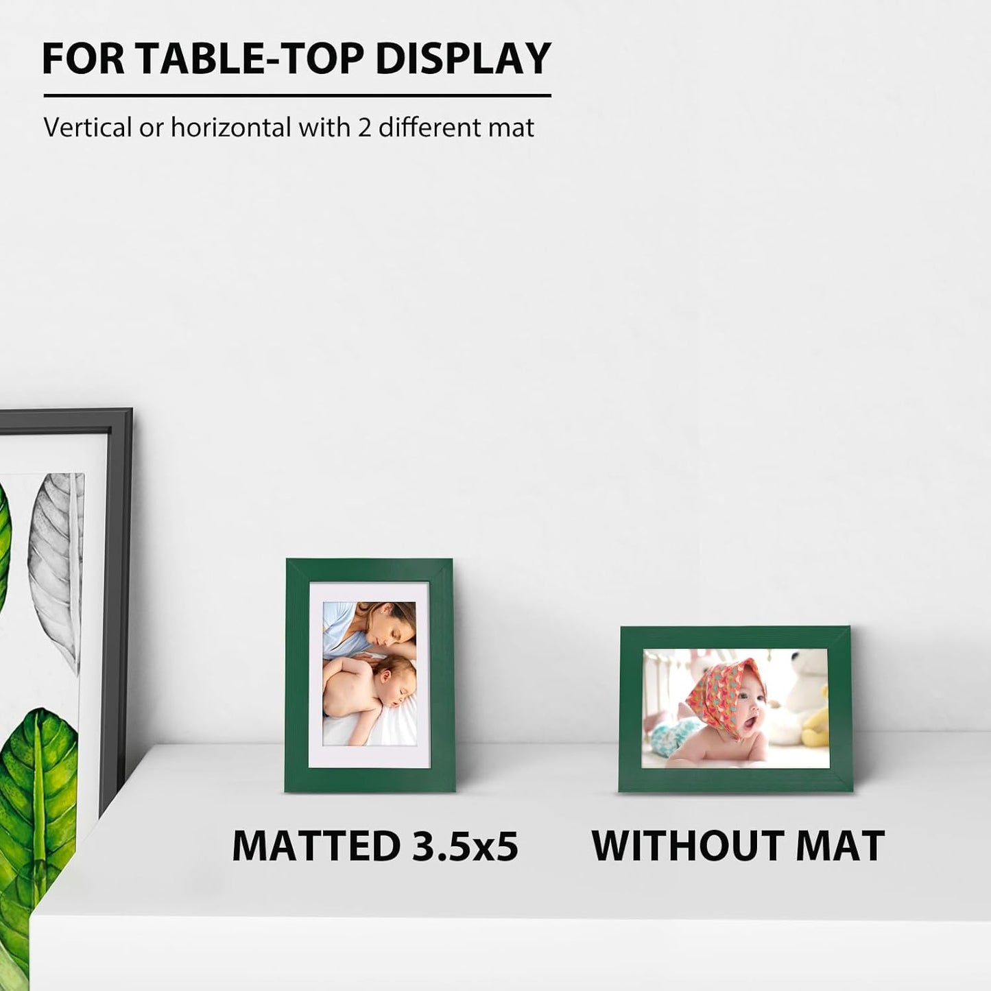 KINLINK 4x6 Frame Green, Solid Wood 4 x 6 Picture Frame with Acrylic Plexiglass for 3.5x5 with Mat, Tabletop and Wall Display Photo Frames 4x6 Green, 4 Pack