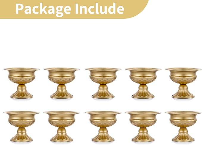 Nuptio Pcs of 10 Mini Sized Metal Urn Planter Elegant Wedding Centerpieces Vase for Wedding Party Decoration, 12.6cm/4.96" Tall Trumpet Vase Flower Holder for Anniversary Ceremony