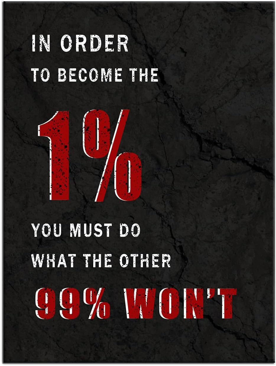 Become The 1% Inspirational Canvas Wall Art Office Decor Painting Poster Motivational Quotes Positive Theme Picture Print Artwork for Living Room Gym Hallway School Stretched and Framed [30''Wx 40''H]