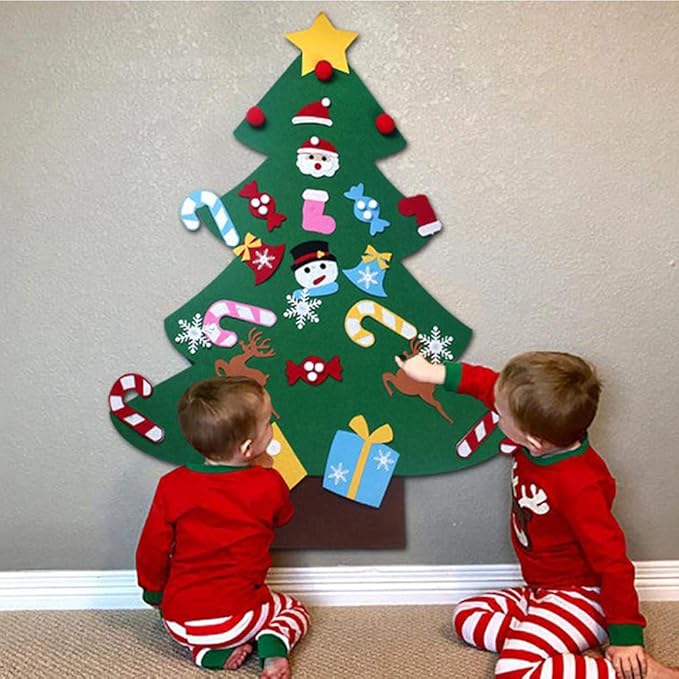 YEAHBEER Felt Christmas Tree for Kids Wall, 3.2FT Felt Christmas Tree with 30 Detachable DIY Christmas Ornaments,Xmas Gifts, New Year Door Hanging Decorations