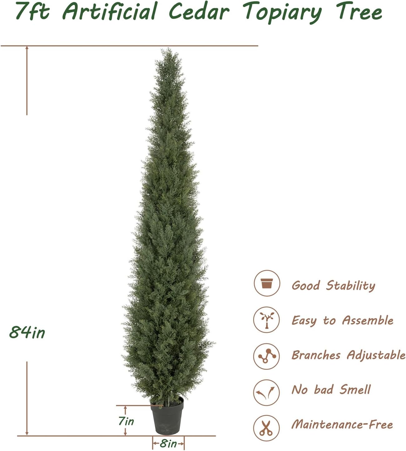 Bellacat 7ft UV Resistant Artificial Topiary Trees Outdoor, 84in Faux Cedar Tree with Full & Realistic Leaves, Fake Cypress Tree for Front Door Proch Patio Deck Balcony Yard Decor