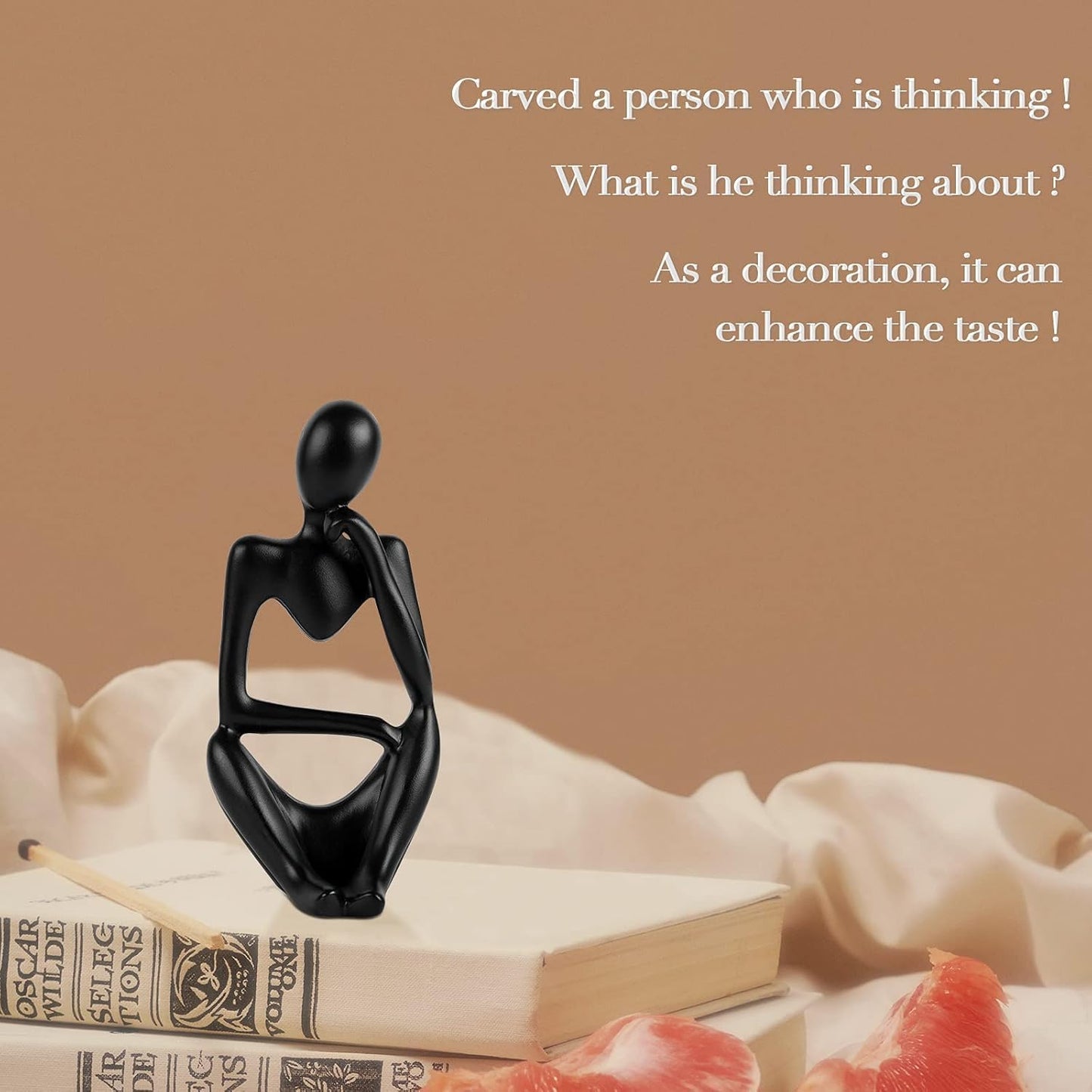 Creative Resin Thinker Minimal Abstract Art Sculpture Statue Figurines Home Office Bookshelf Desktop Decor (Black, Right, Small)