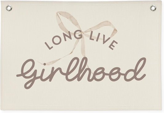 Cute Girls Room Decor，Long Live Girlhood Pink Coquette Girl Nursery Playroom Wall Hanging Linen Banner, Baby Girls Nursery Decor Toddler Teen Kids Bedroom Decorations,Newborn Gift 30x20 girlroom