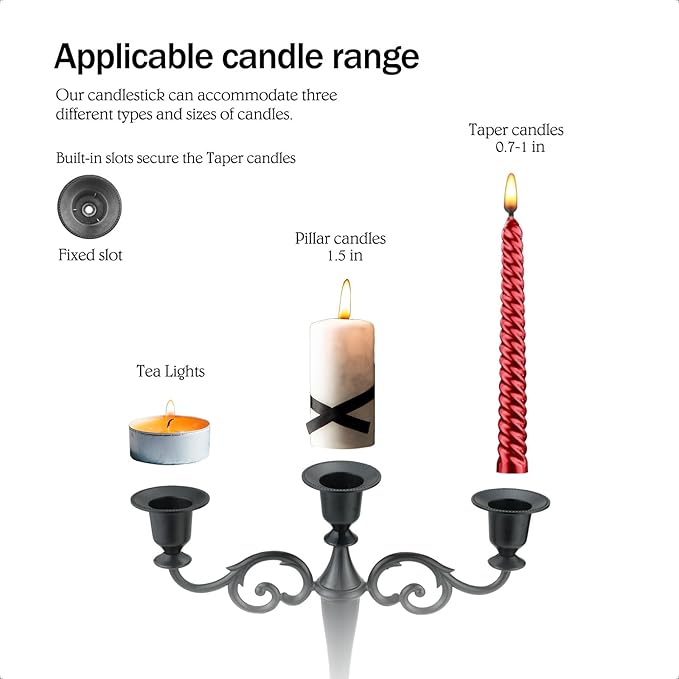 3 Candle Metal Candelabra – Candlesticks Holder for Formal Events, Wedding, Church, Holiday Décor, Halloween – Taper Candle Holder Stand Centerpiece Elegant Decoration Piece for Table,Brass