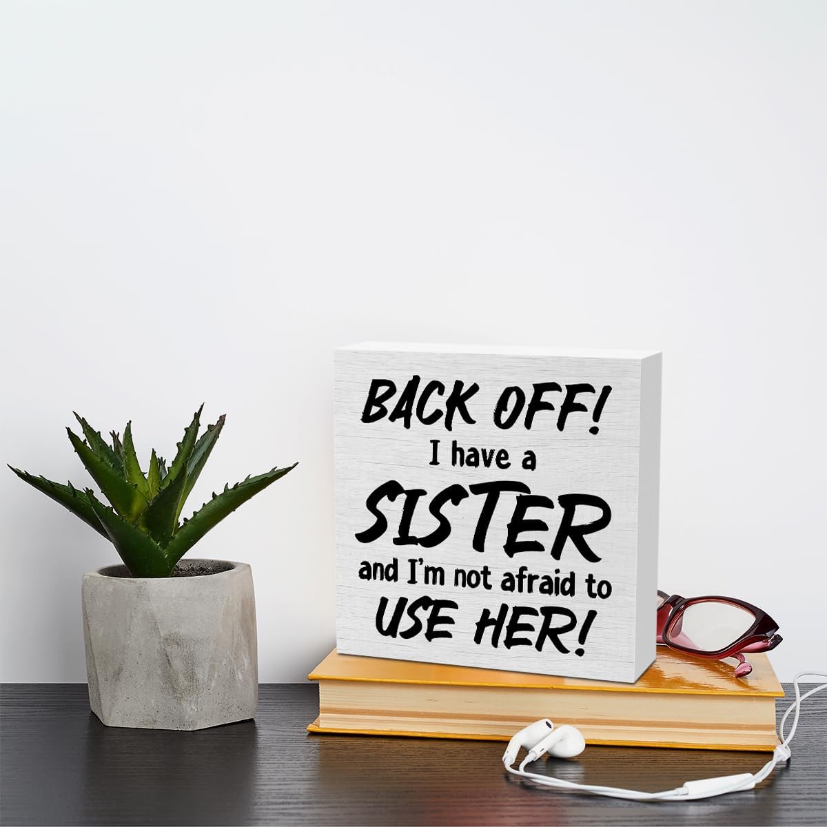 Funny Sister Definition Sister Gifts Rustic Wooden Box Sign, Desk Decor Office Decor Supplies Desk Accessories for Birthday Christmas Table Wall Home Farmhouse Cubicle Decorations Wood Block Box Sign
