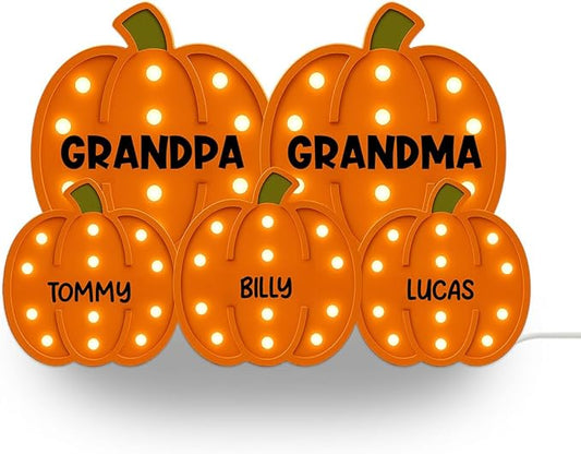 3D Effect Halloween Collapsible Light Up Pumpkin Decor - Halloween Pumpkin Indoor Decor Light Up - Cozy Fall Vibe Home Decoration - Personalized Light Box (Grandpa & Grandma Version)