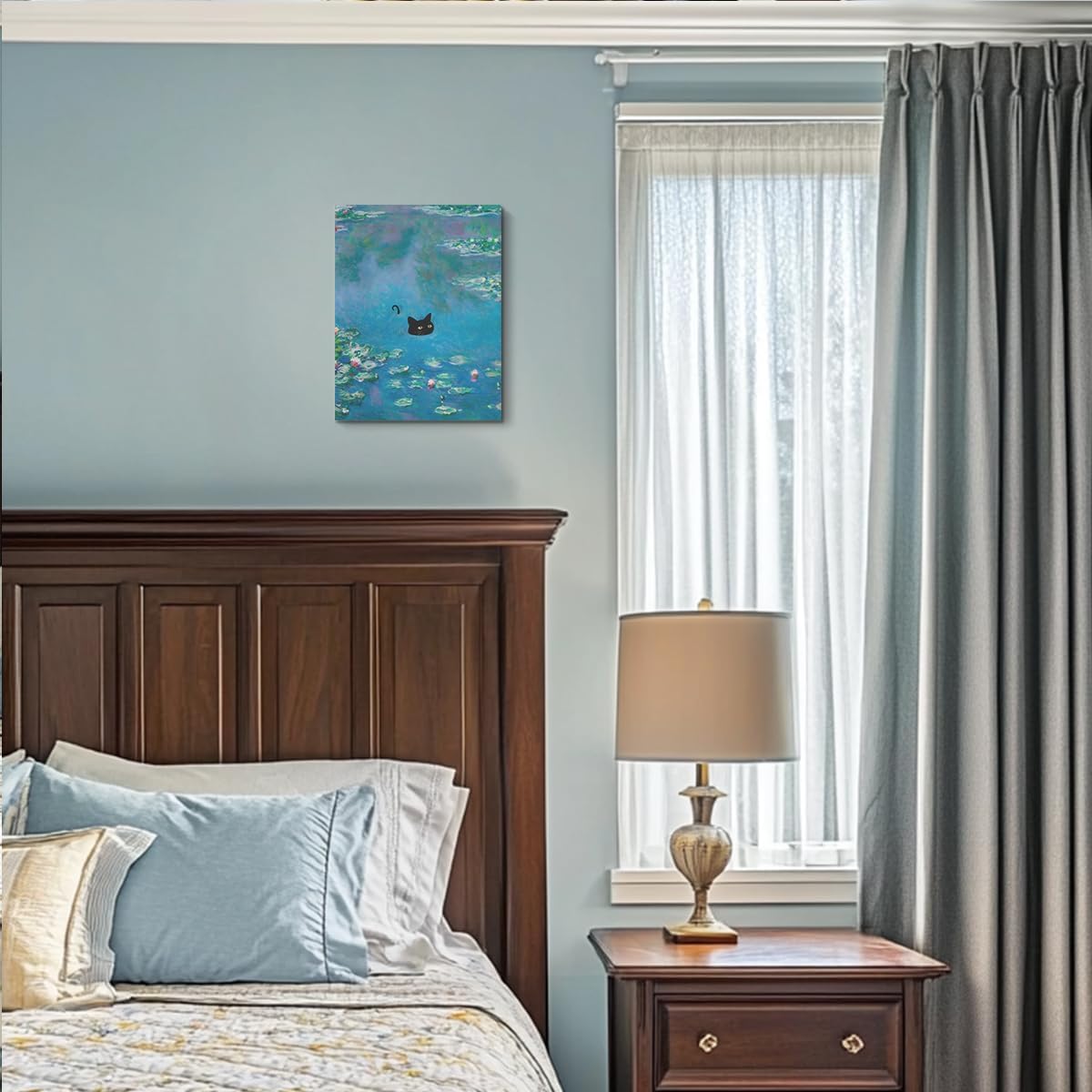 HZMLYDJ Cute Cat Wall Art Funny Cat in Water Lilies Posters Vintage Canvas Wall Art for Room Bedroom Living Room Bathroom Decor Aesthetic, Trendy Paintings Aesthetic Cats Lovers Decoration