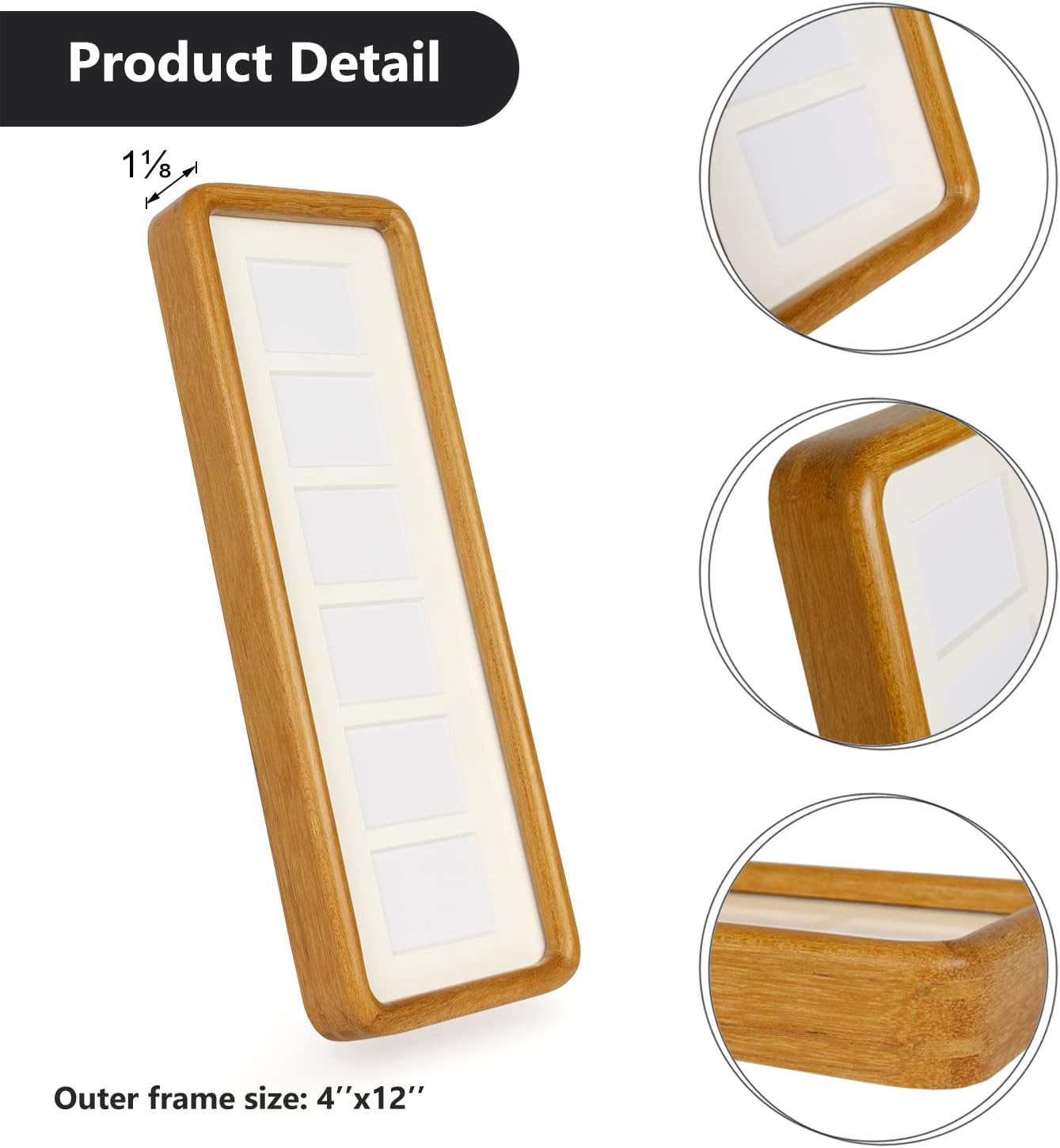 Hans 4""x12"" Collage Picture Frame with Single Mat, 1.5x2.5 Collage Matted Frame - Wall Mounting Horizontal or Vertical Display(6 Openings), Teak