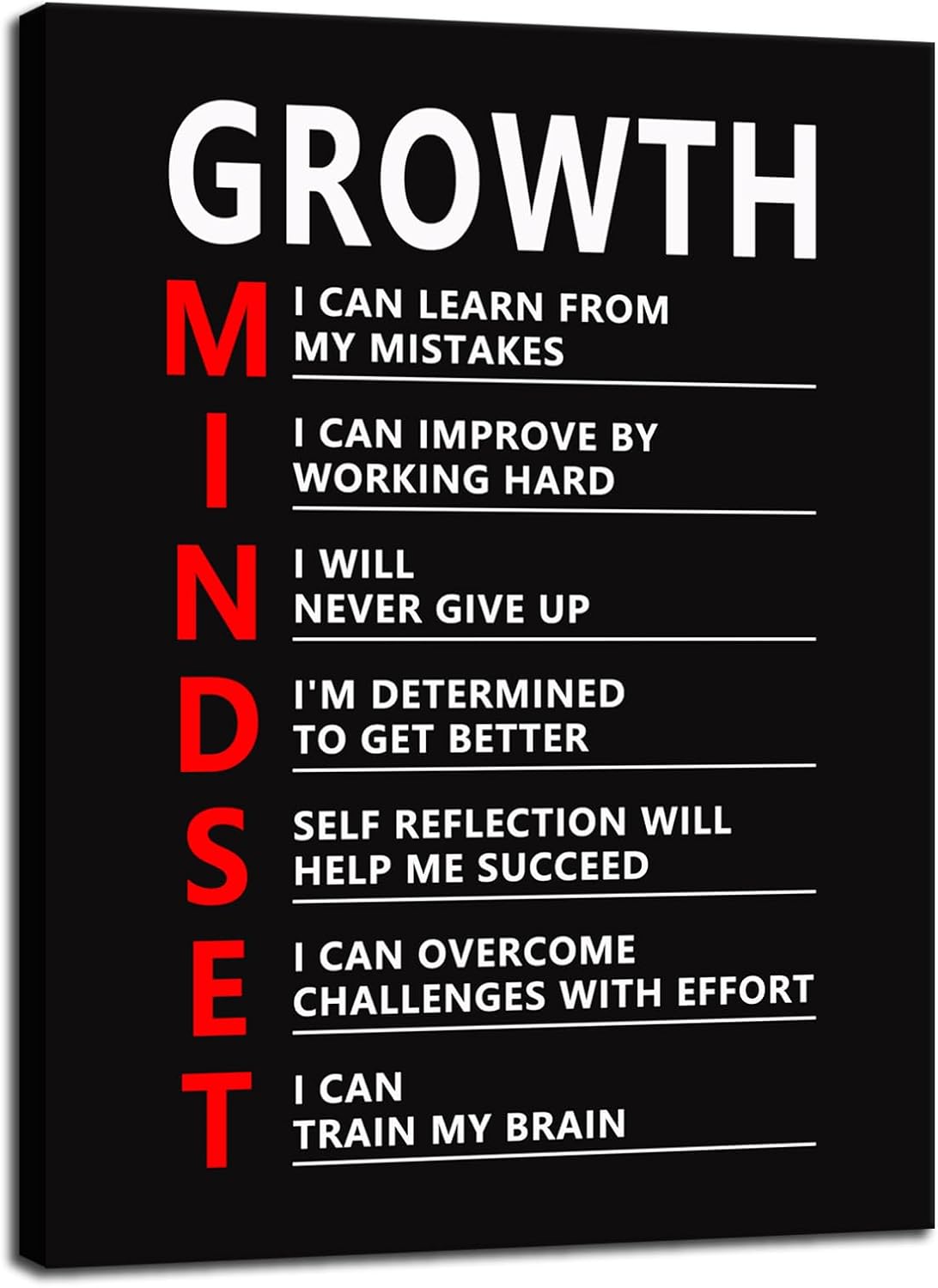Growth Mindset Office Decor Inspirational Canvas Wall Art Motivational Poster Inspiring Prints Artwork for Home Living Room Wall Decor Painting Pictures Gym Framed Ready to Hang[18''W X 24''H]