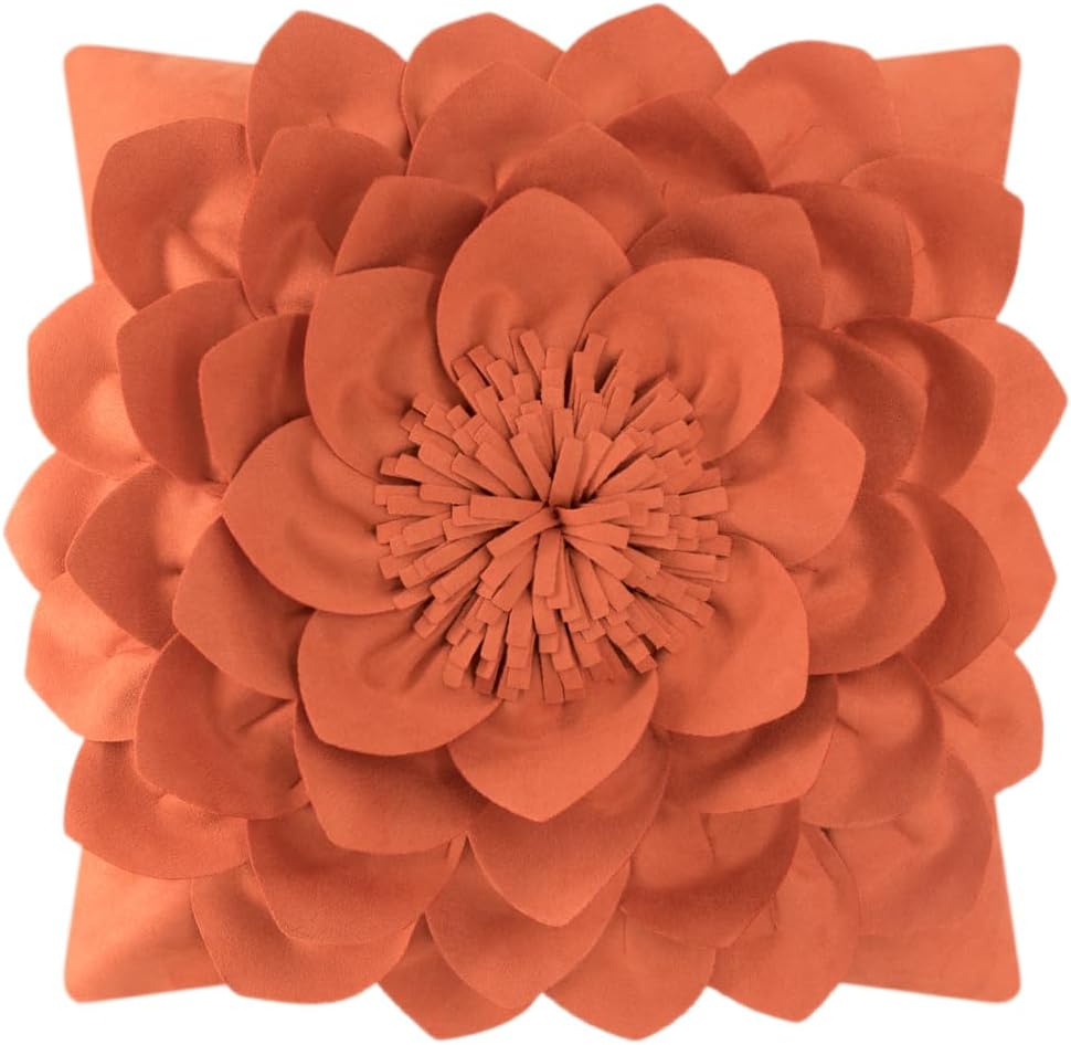 Fall Decorative 3D Flower Throw Pillow Covers Handmade Pillowcases for Sofa Bed Home Room Decor 18 x 18 Inch Pumpkin Orange