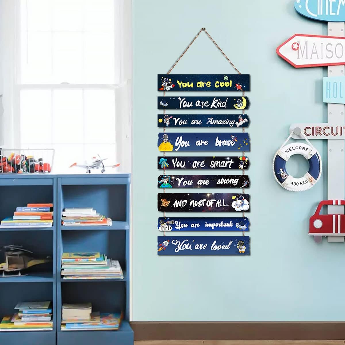 JEVUVU Outer Space Room Decor for Teen Boys Aesthetic, Cool Bedroom Wall Decor for Baby Boy, Navy Blue Kids Wall Art Signs, Fun Stuff Black Decorations for Nursery Bed Room Dorm Classroom Bathroom