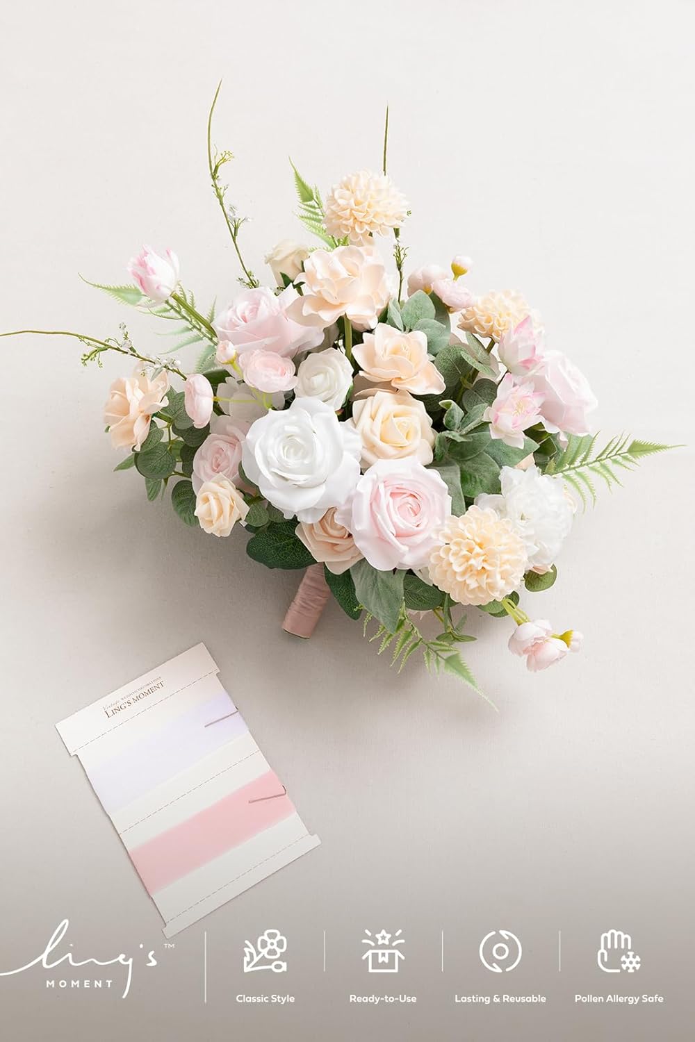 Ling's moment Blush Pink Bridal Bouquet Cascading, Coral Wedding Bouquets for Bride, 15 Inch Free Form Artificial Wedding Flower Bouquet