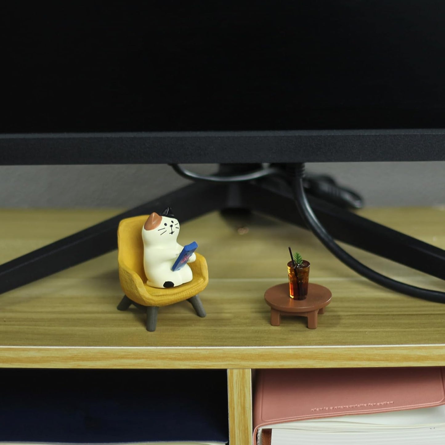 Cute Cat Playing Phone on Sofa and Drinking Coffee Figurine for Office Home Decor - Cute Cat Gift for Cat Lovers