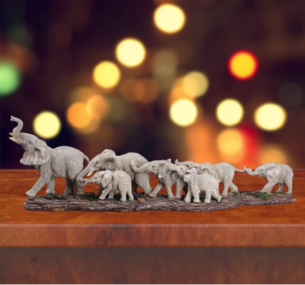 Comfy Hour Our Cute Elephant Friends Collection 16" Roaming Elephant Group Wildlife Figurine Statue Sculpture, Stone Resin