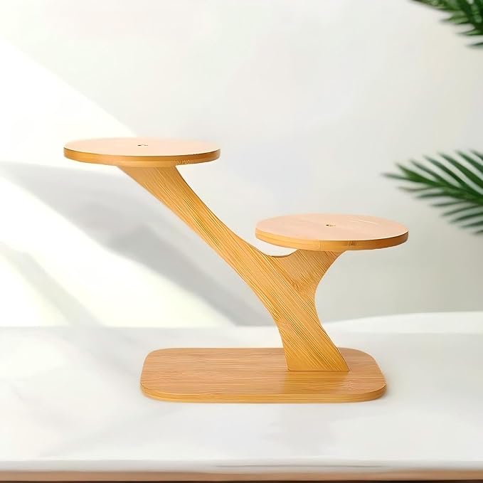 2 Tiered Desk Plant Stand Bamboo Tree Plant Shelf Tabletop Succulent Herb Stand Desktop Plant Stand Indoor Plant Rack for in Living Room Office Decoration (2 Tiered)
