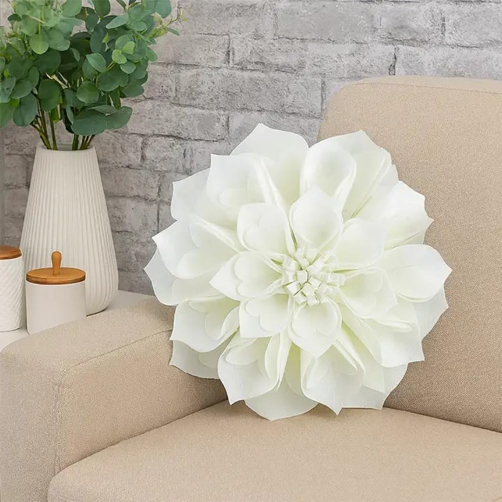 Fennco Styles Handmade 3D Heart-Shaped Petals Flower Decorative Throw Pillow Cover Only - 13" Round Ivory Floral Pillow Case for Couch, Home Décor and Holiday, Housewarming Gift