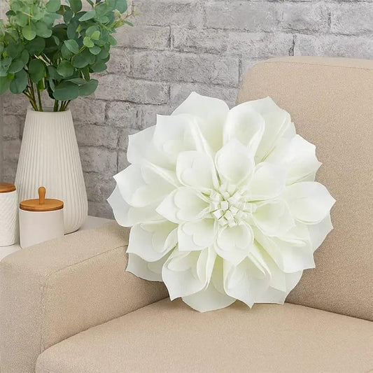 Fennco Styles Handmade 3D Heart-Shaped Petals Flower Decorative Throw Pillow Cover Only - 13" Round Ivory Floral Pillow Case for Couch, Home Décor and Holiday, Housewarming Gift