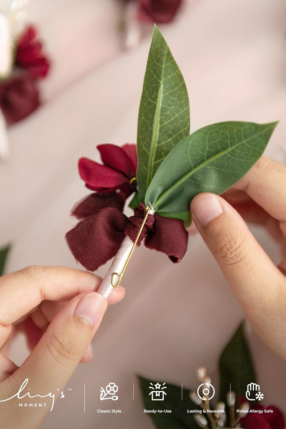 Ling's Moment Boutonniere for Men, 10pcs Groomsmen Guest Boutonniere, Artificial Flowers for Wedding Décor/Prom/Homecoming,etc.Red Blush Pink