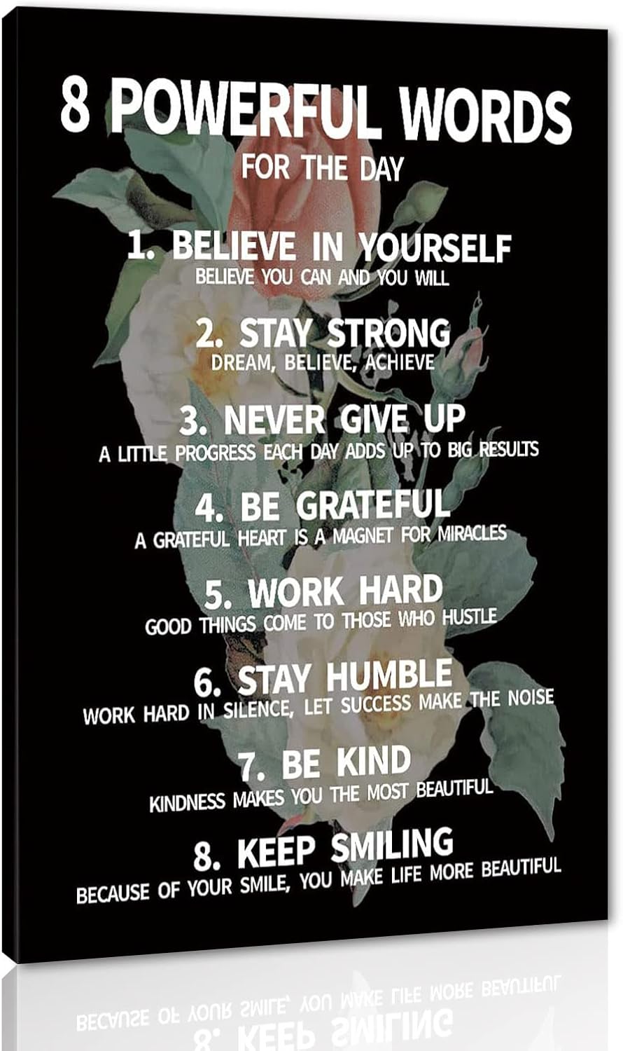 Inspirational Office Quotes Sayings - 8 Powerful Words for The Day Canvas Decoration Paintings with Flower Background Suitable for Office School Library Home Wall Hangings HD Print-18 inch x 24 inch