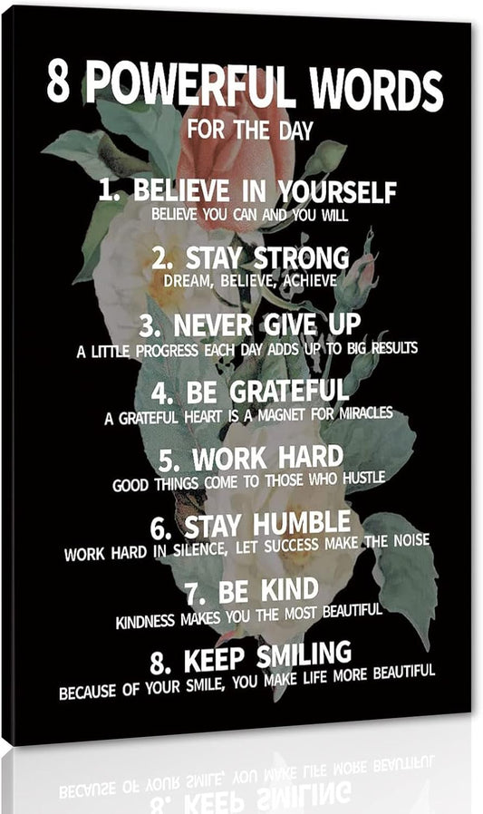 Inspirational Office Quotes Sayings - 8 Powerful Words for The Day Canvas Decoration Paintings with Flower Background Suitable for Office School Library Home Wall Hangings HD Print-18 inch x 24 inch