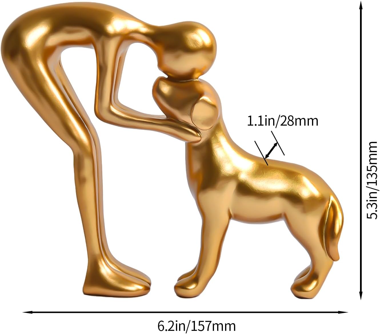 Cute Pet Sculpture Home Decor Man and Dog Statue Decoration for Office、Living Room、Bedroom、Home， Memory Gifts for Dog Lovers (Golden)