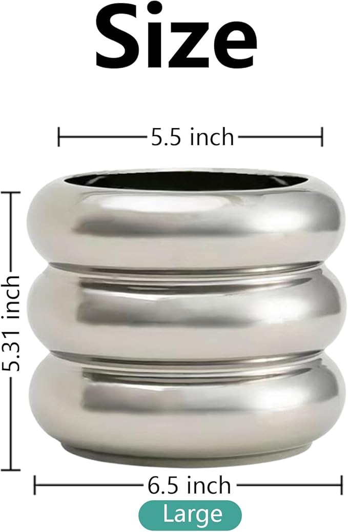 Modern Plant Pot 6.5 Inch Silver Ceramic Planters for Indoor Plants Planter Pots with Drainage Holes Small Ceramic Pots Bubble Flowerpot for Home & Office Decor