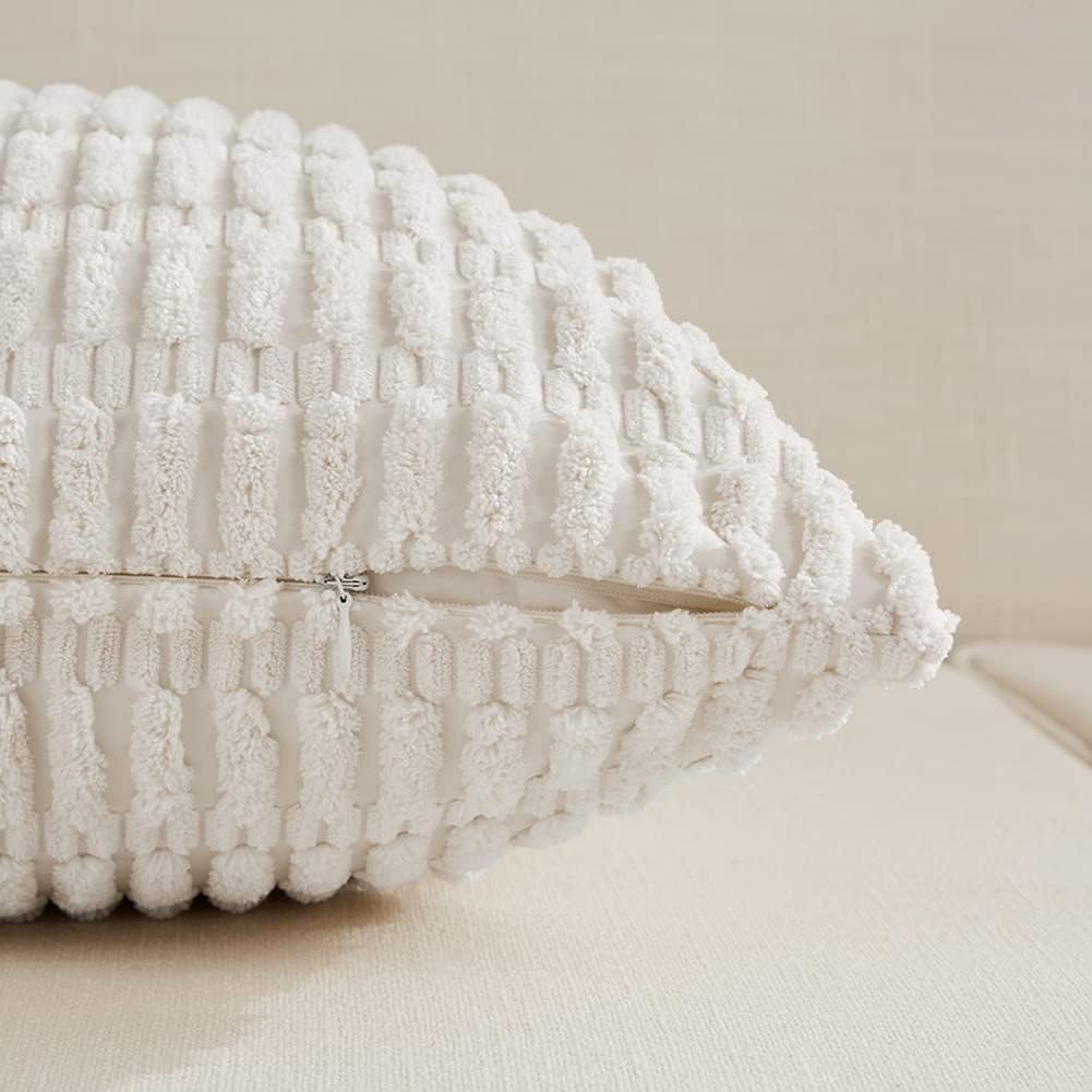Fancy Homi 4 Packs Pure White Decorative Throw Pillow Covers 20x20 Inch for Living Room Couch Bed Sofa, Modern Farmhouse Boho Home Decor, Soft Plush Corduroy Square Cute Accent Cushion Case 50x50 cm