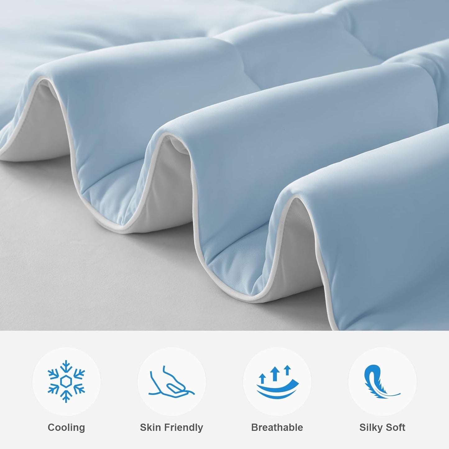 EASELAND All Season Cooling Comforter Twin, Cold Touch Fabric Absorbs Body Heat, 300GSM Super Soft, Cooling Blanket for Night Sweats Hot Sleeper (Blue-All Season, Twin(68"X90"))