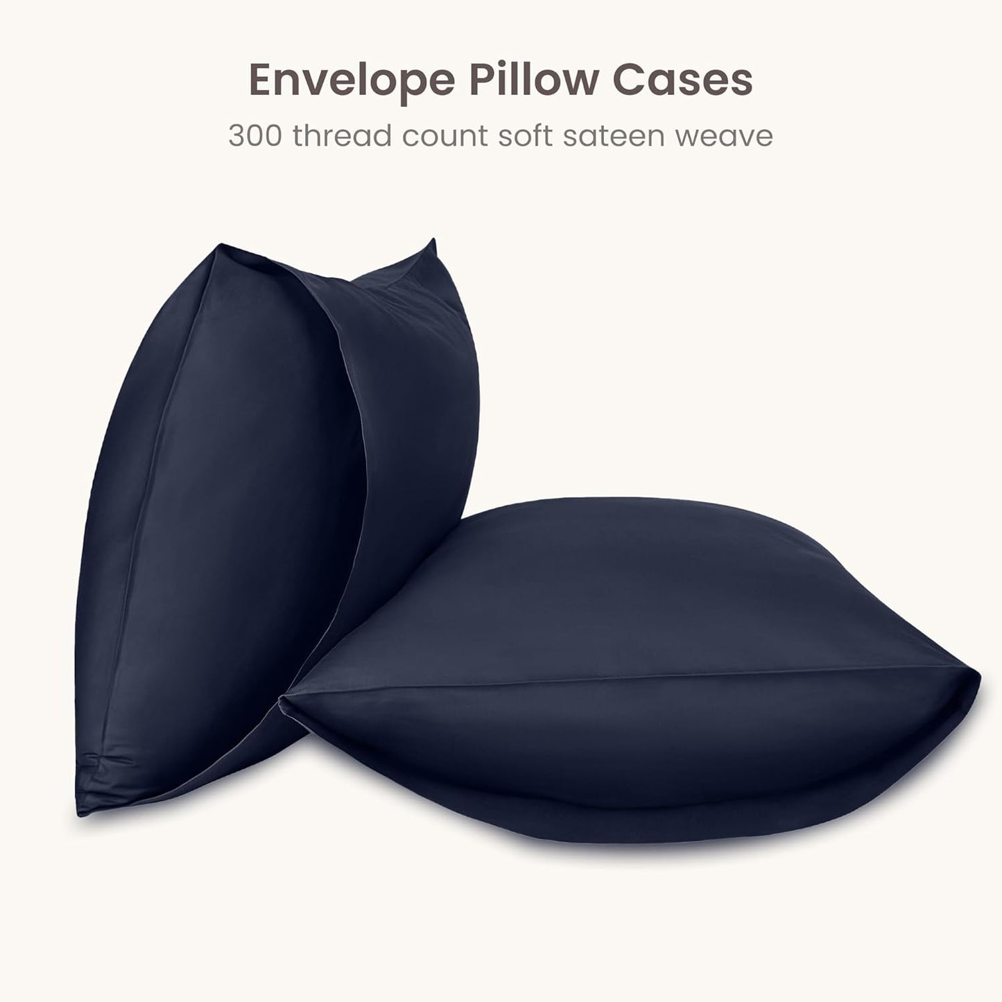 Bioweaves 100% Organic Cotton Envelope Pillow Cases 300 Thread Count Soft Sateen Weave GOTS Certified – 20 X 27, Set of 2, Navy Blue