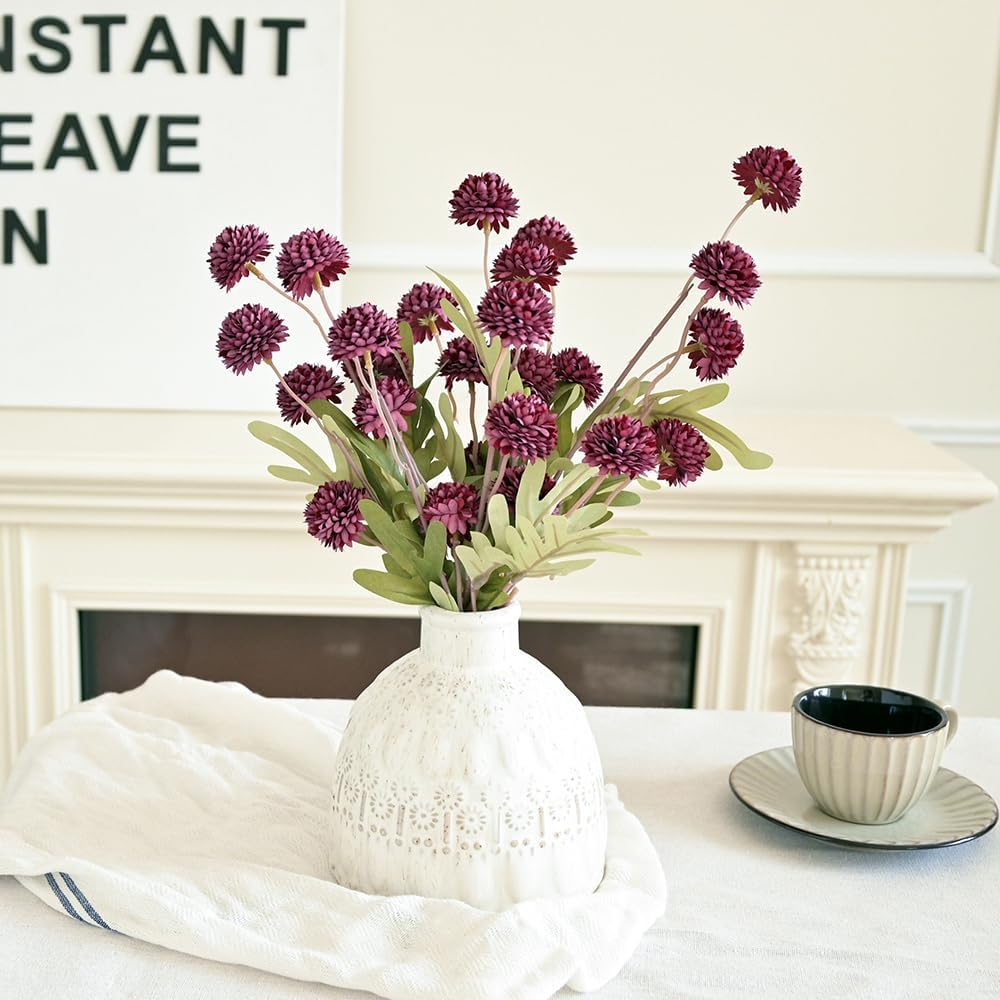 Laelfe 5Pcs Dandelion Artificial Flowers Bridal Bouquet Wedding Home Party Decor (Dark red)