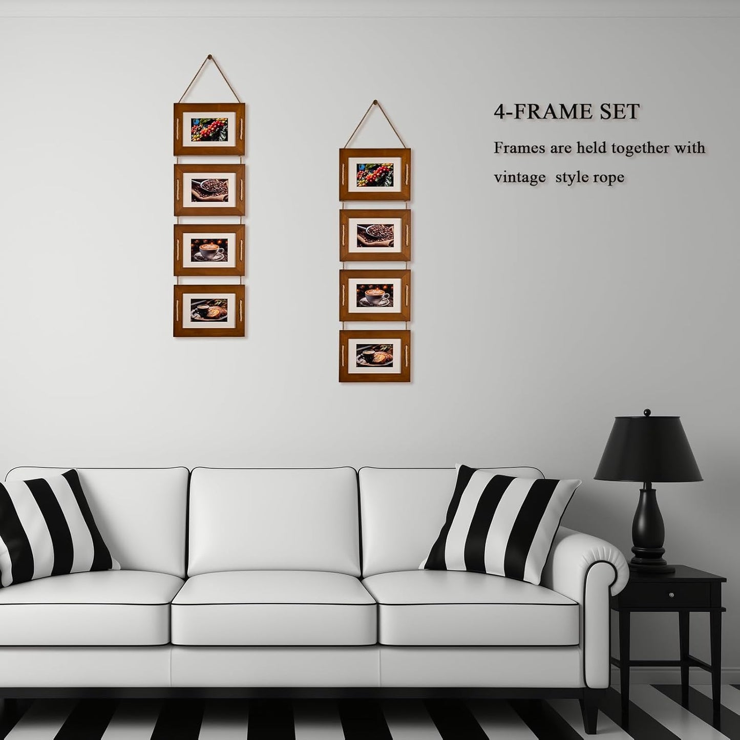 DLQuarts 5x7 Hanging Collage Picture Frames Wall Decor, 4-Opening 5x7 Matted to 3.5x5 Photo Rustic Wood Frame with Hemp Rope, 2 Pack, Dark Walnut
