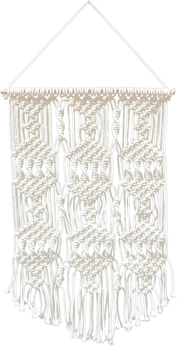 Concepts Boho Macrame Wall Hanging Large 19x29 Inch Woven Cotton Tapestry with Fringe Handmade Macrame Wall Art Neutral Bohemian Home Decor for Bedroom Living Room Dorm or Entryway Decoration