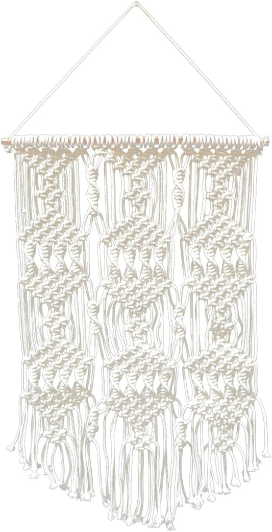Concepts Boho Macrame Wall Hanging Large 19x29 Inch Woven Cotton Tapestry with Fringe Handmade Macrame Wall Art Neutral Bohemian Home Decor for Bedroom Living Room Dorm or Entryway Decoration