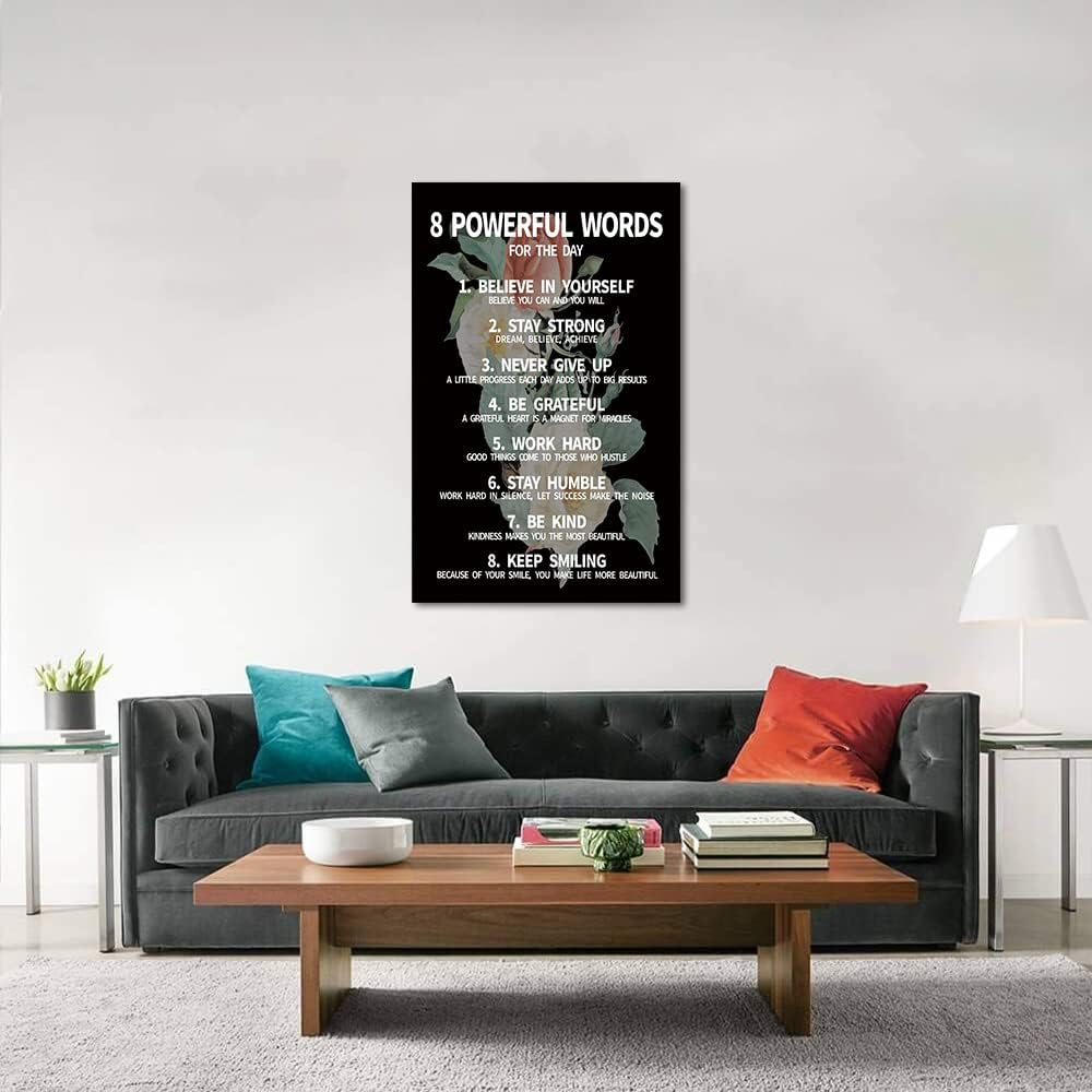 Inspirational Office Quotes Sayings - 8 Powerful Words for The Day Canvas Decoration Paintings with Flower Background Suitable for Office School Library Home Wall Hangings HD Print-28 inch x 44 inch