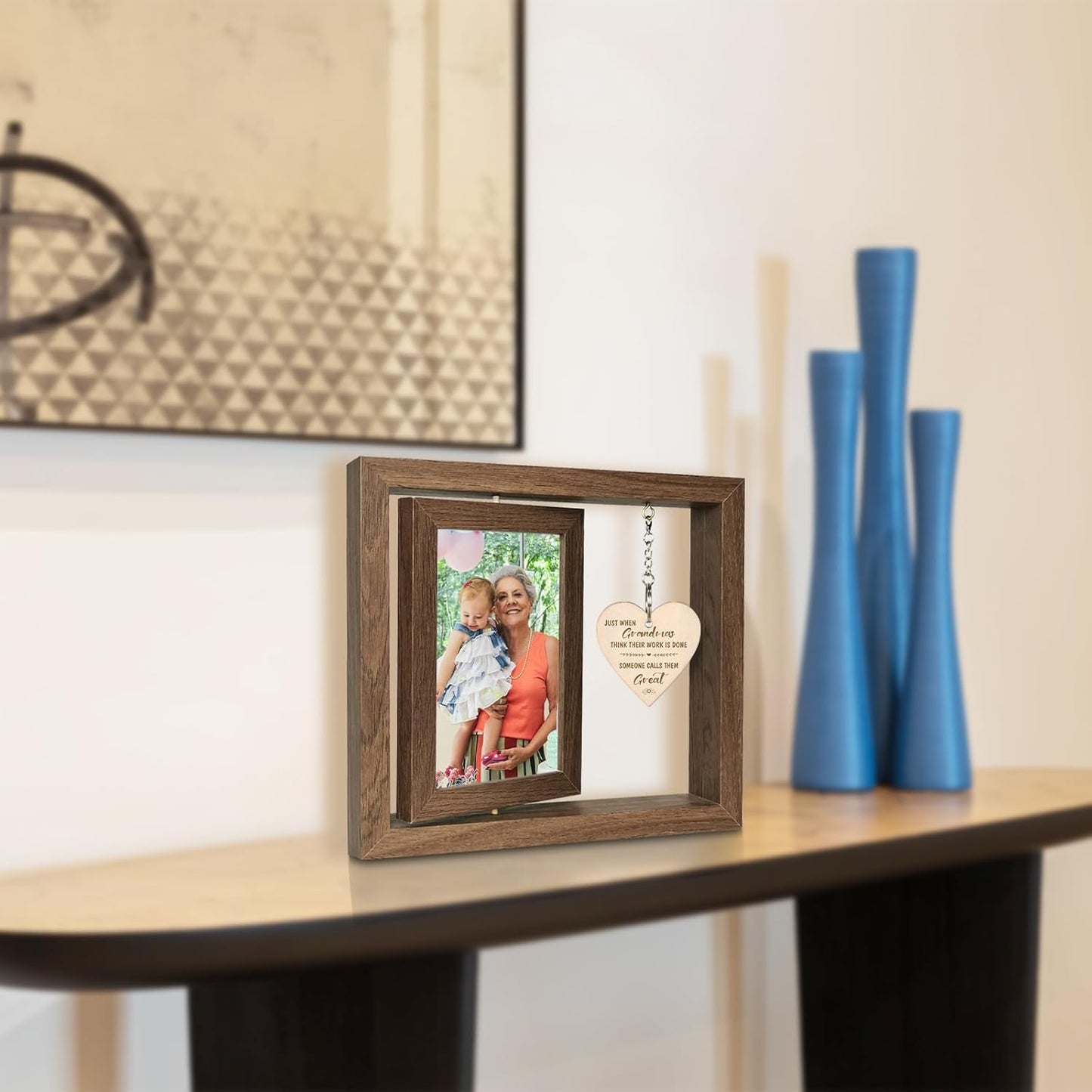 Great Grandma Gifts - Rotating Wooden Great Grandma Picture Frame for Two 4x6 Photos - Glass Cover, Gift Box Included - Just When Grandmas Think Their Work Is Done, Someone Calls Them Great